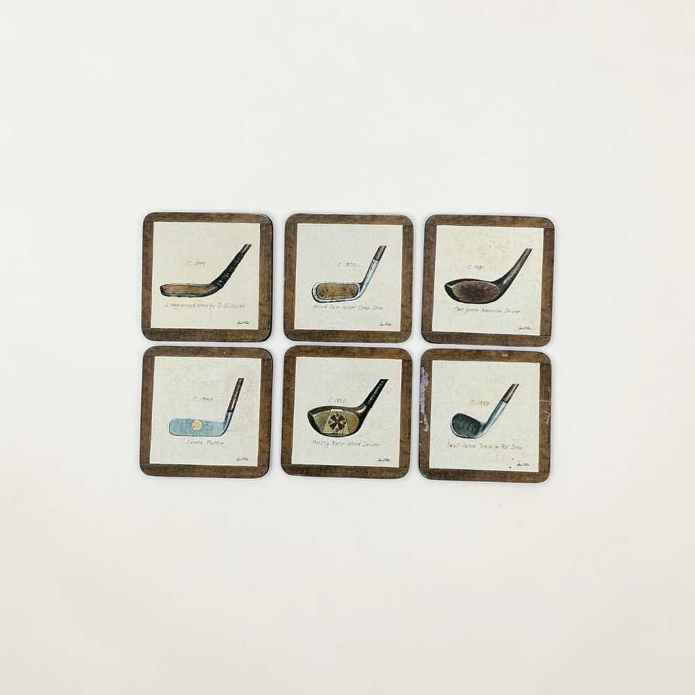 Pimpernel Golf Club Evolution Cork Back Coasters Set Of 6 Vintage Style